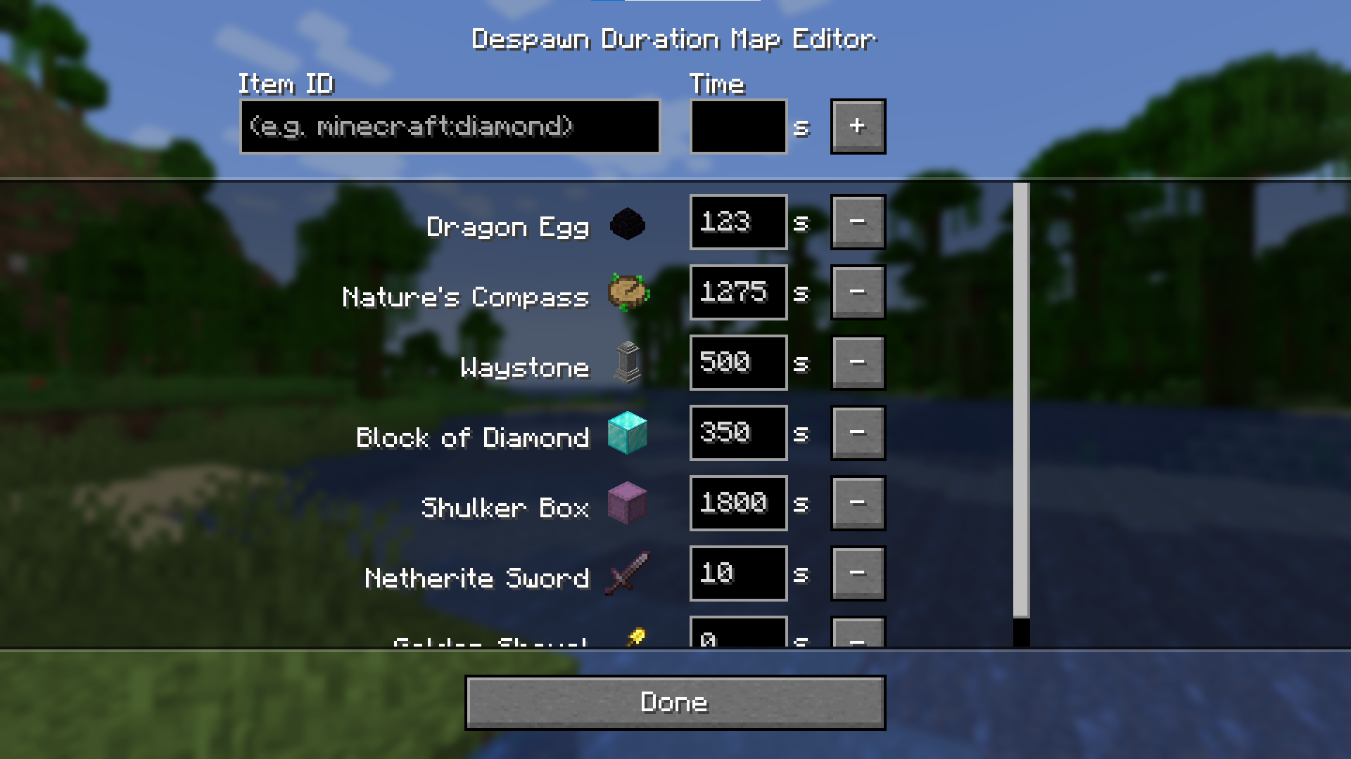 Despawn Duration Map Editor with some items having their despawn duration set