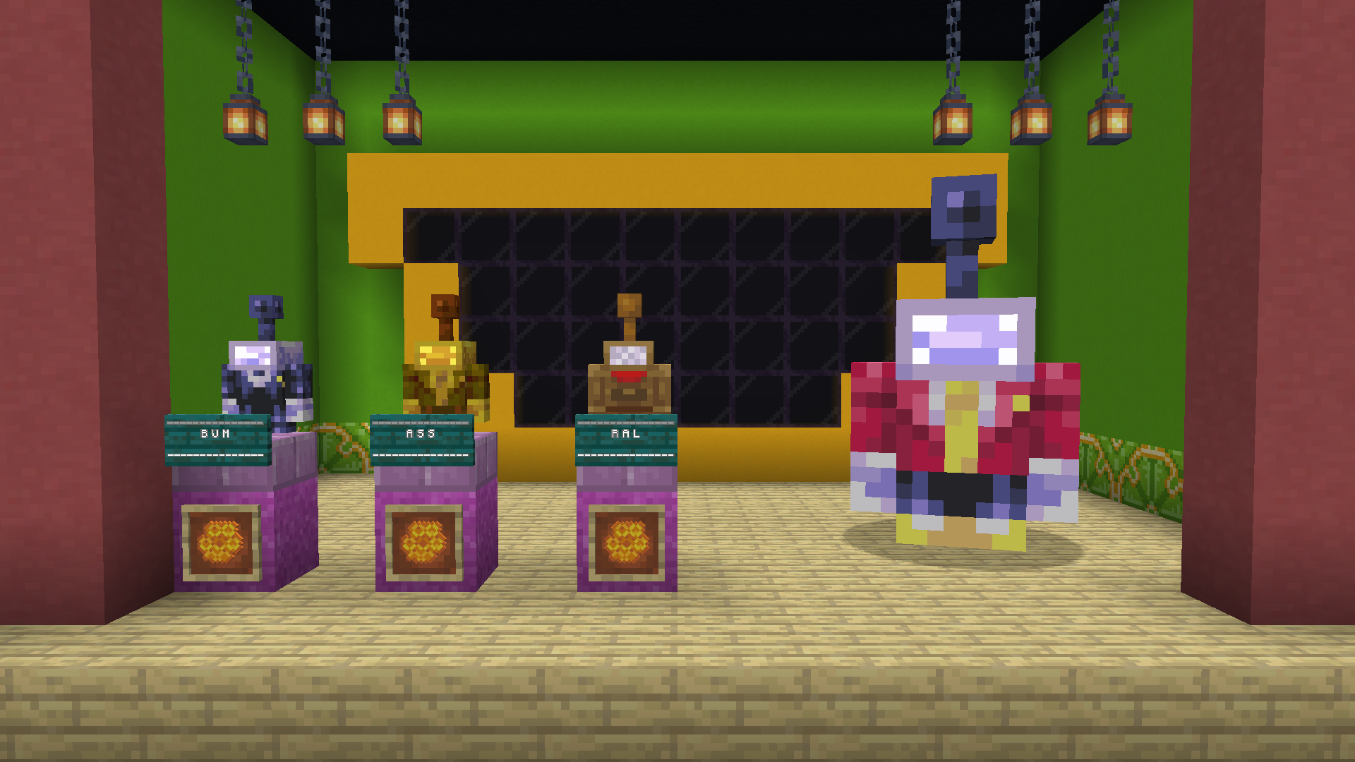 Copper golems, reskinned into Mr. (Ant) Tenna, on display in a game show.
