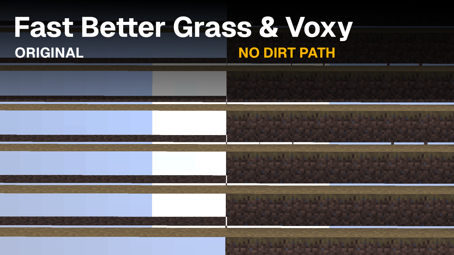 Dirt path block comparison showing how the block becomes fully transparent when used with Voxy.
