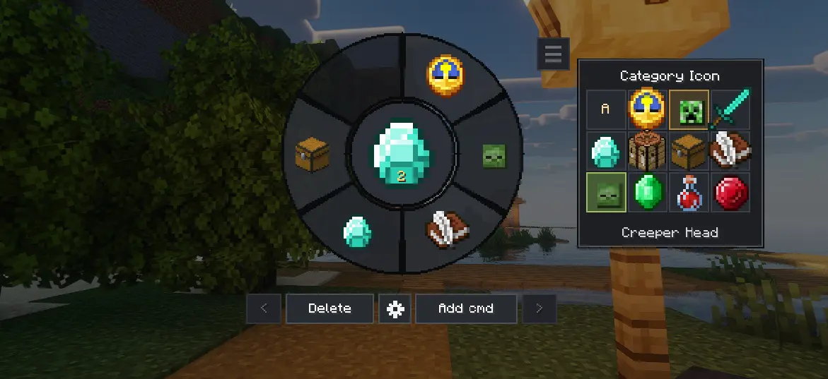a popup menu with icons of choice to change the categories icon in the radial menu