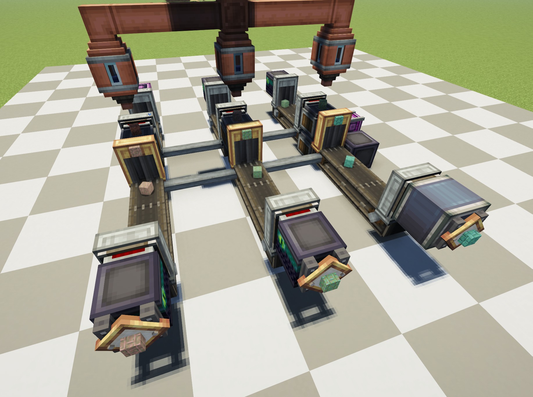 Copper block oxidation plant, with conveyor belts, pipes, vaults, filters, funnels