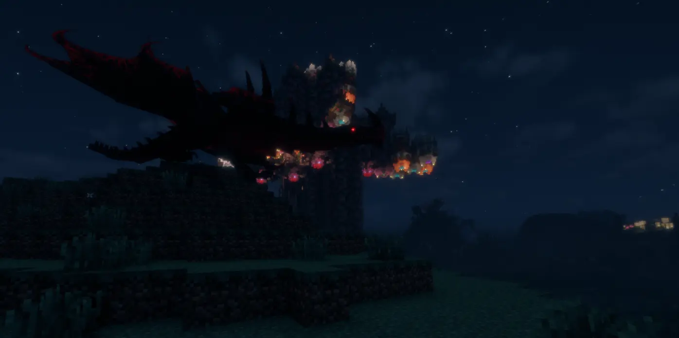 Dragon In front of large generated structure