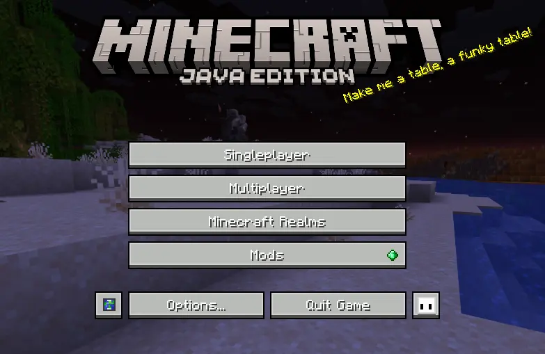 main menu interface