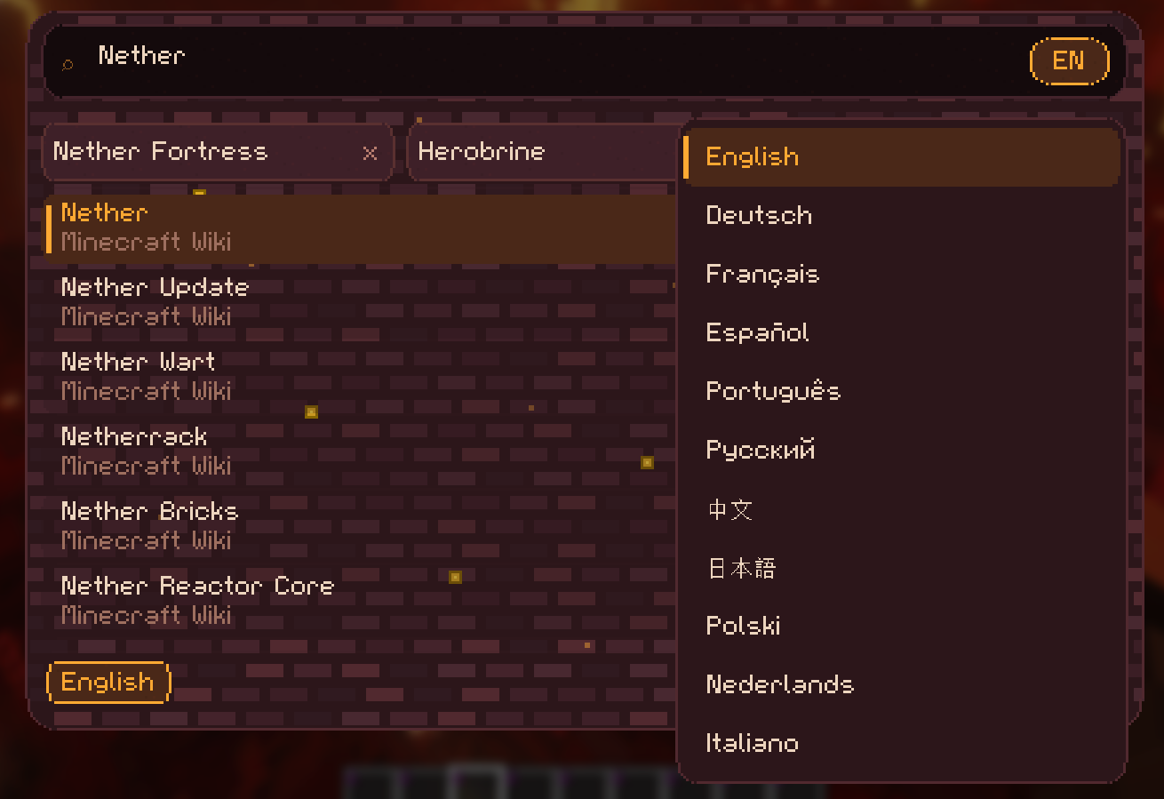 All Wikicraft languages are supported