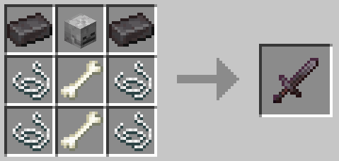Row One: Netherite Ingot, Skeleton Skull, Netherite Ingot. Row Two: String, Bone, String. Row Three: String, Bone, String.