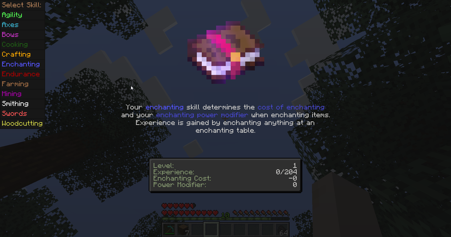 Enchanting skill screen