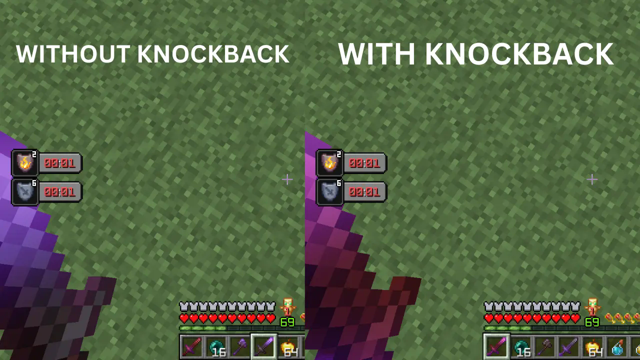 netherite sword with and without kb