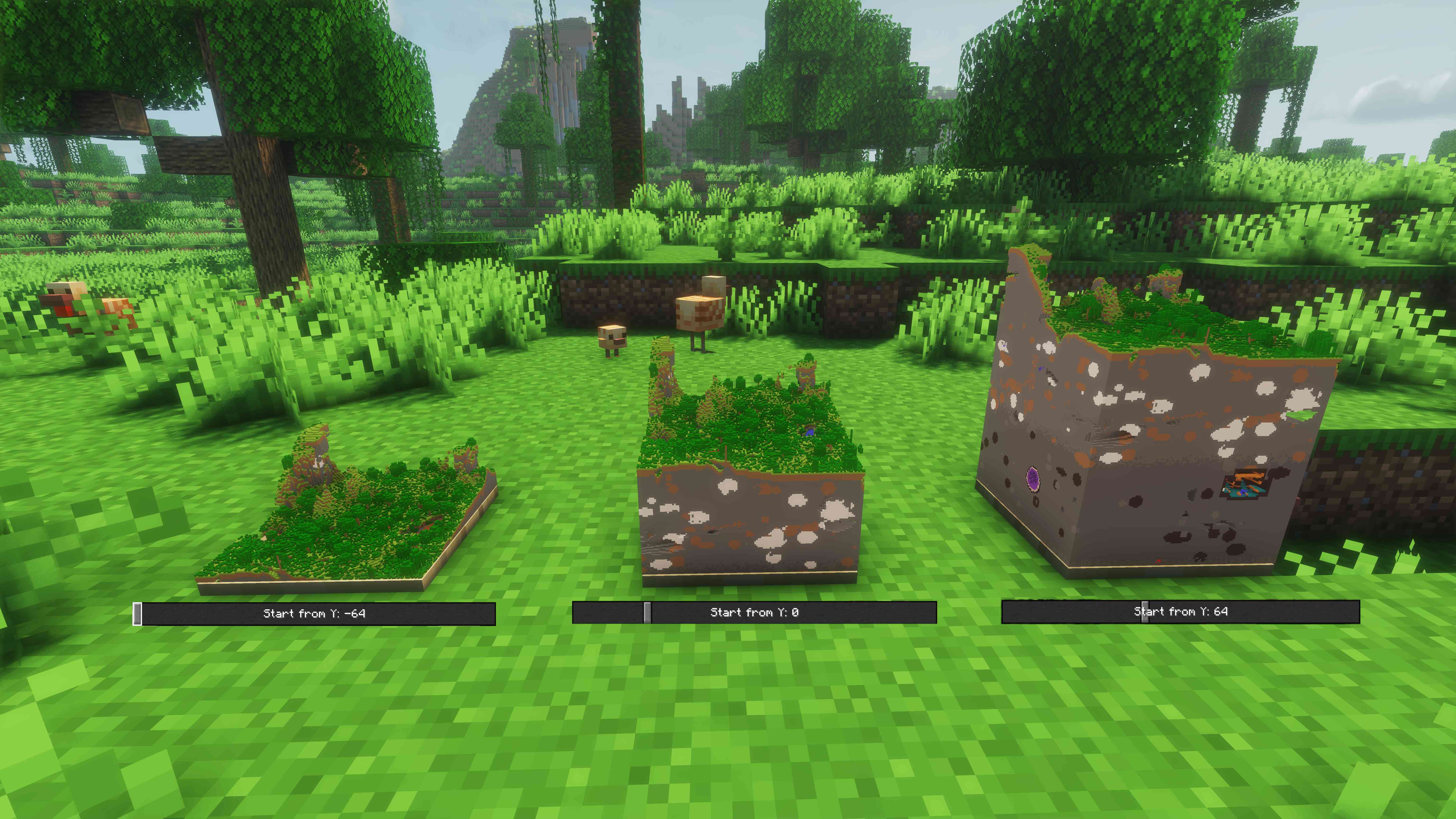 The per-map settings screen showing 3D mode, a starting Y-level slider, and rotation controls