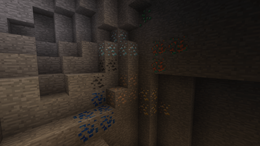 Cave showing all the ores