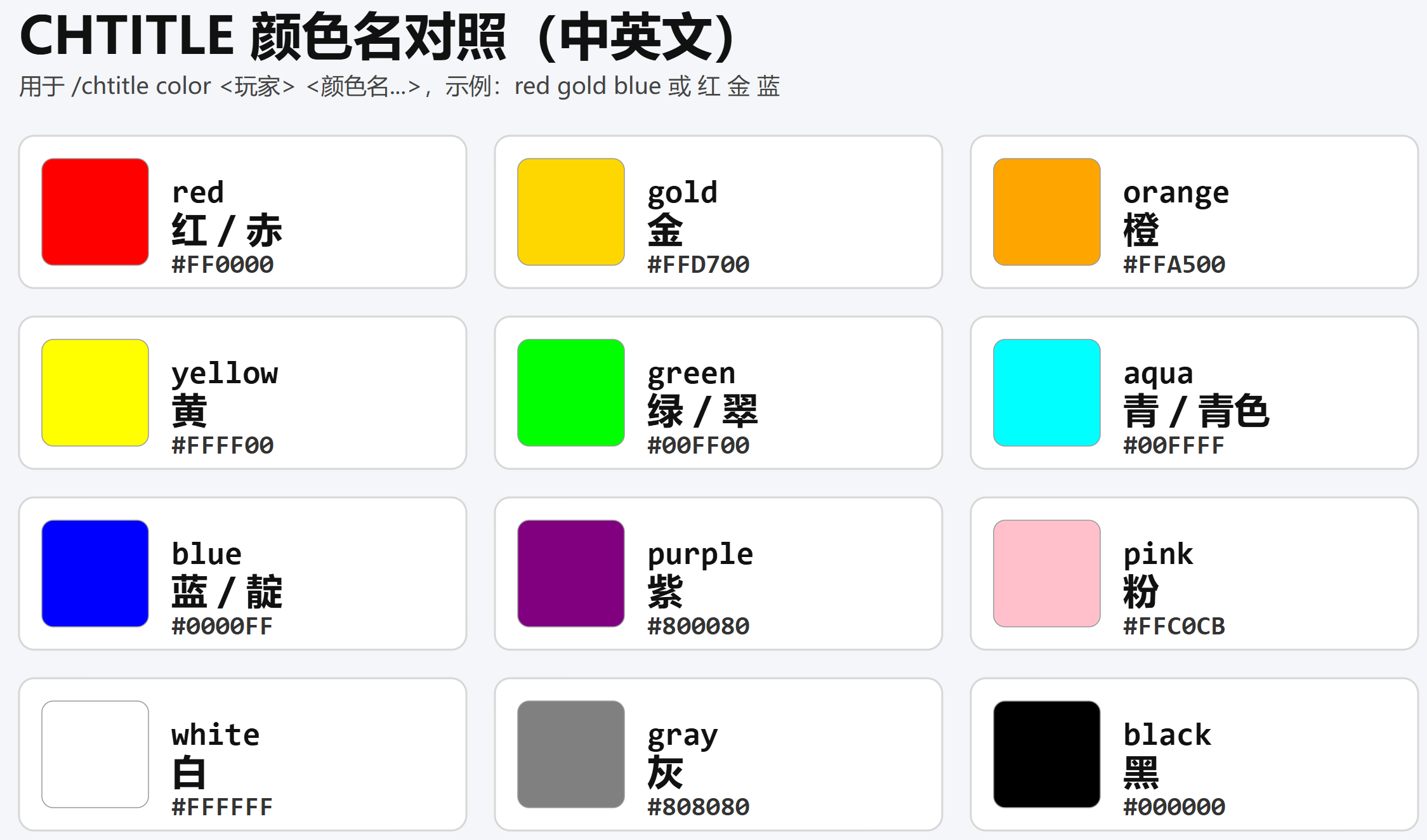 称号可设置的颜色表
