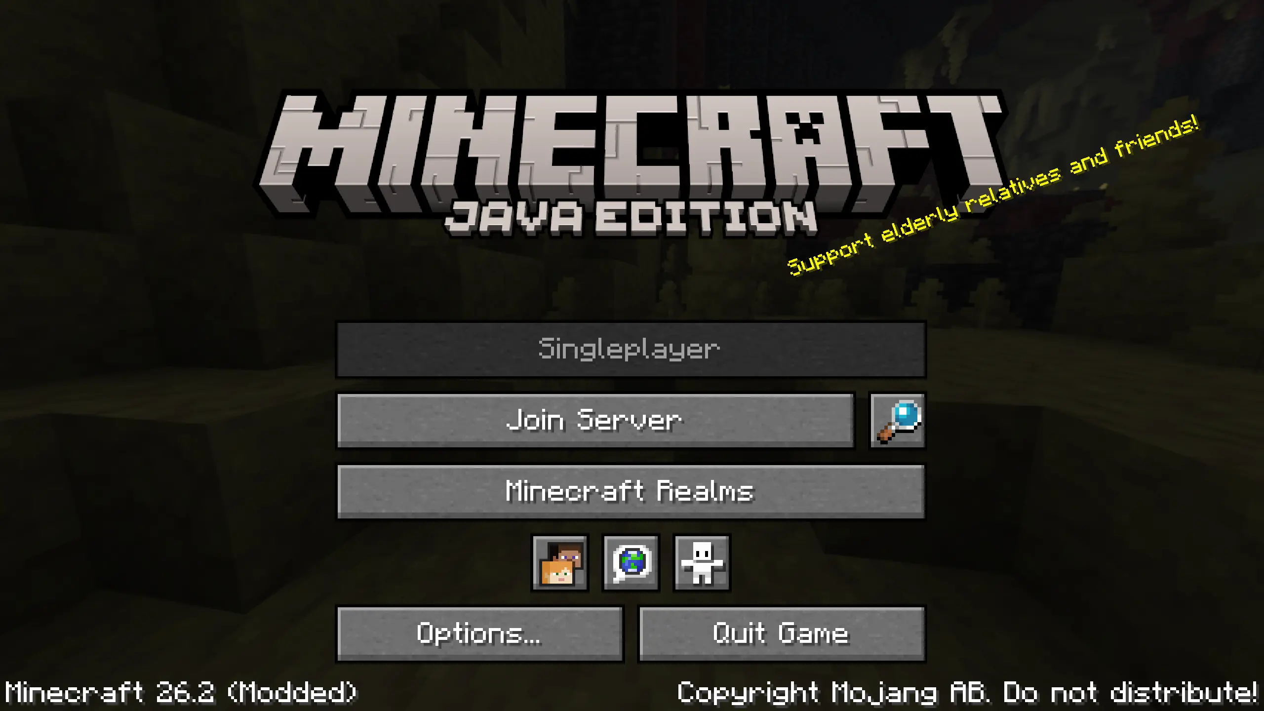 Title screen with "Singleplayer" button disabled