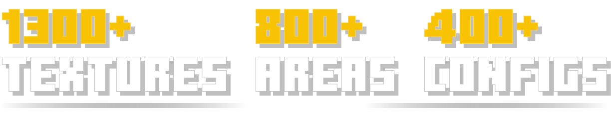 Label "1300+ Textures, 800+ areas, 400+ configs"