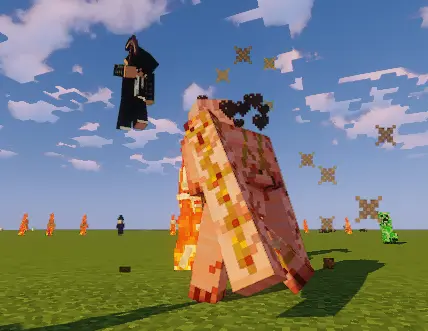 a player critting an iron golem with a netherite pickaxe