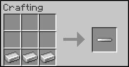 Three iron ingots in a horizontal row in a crafting table.