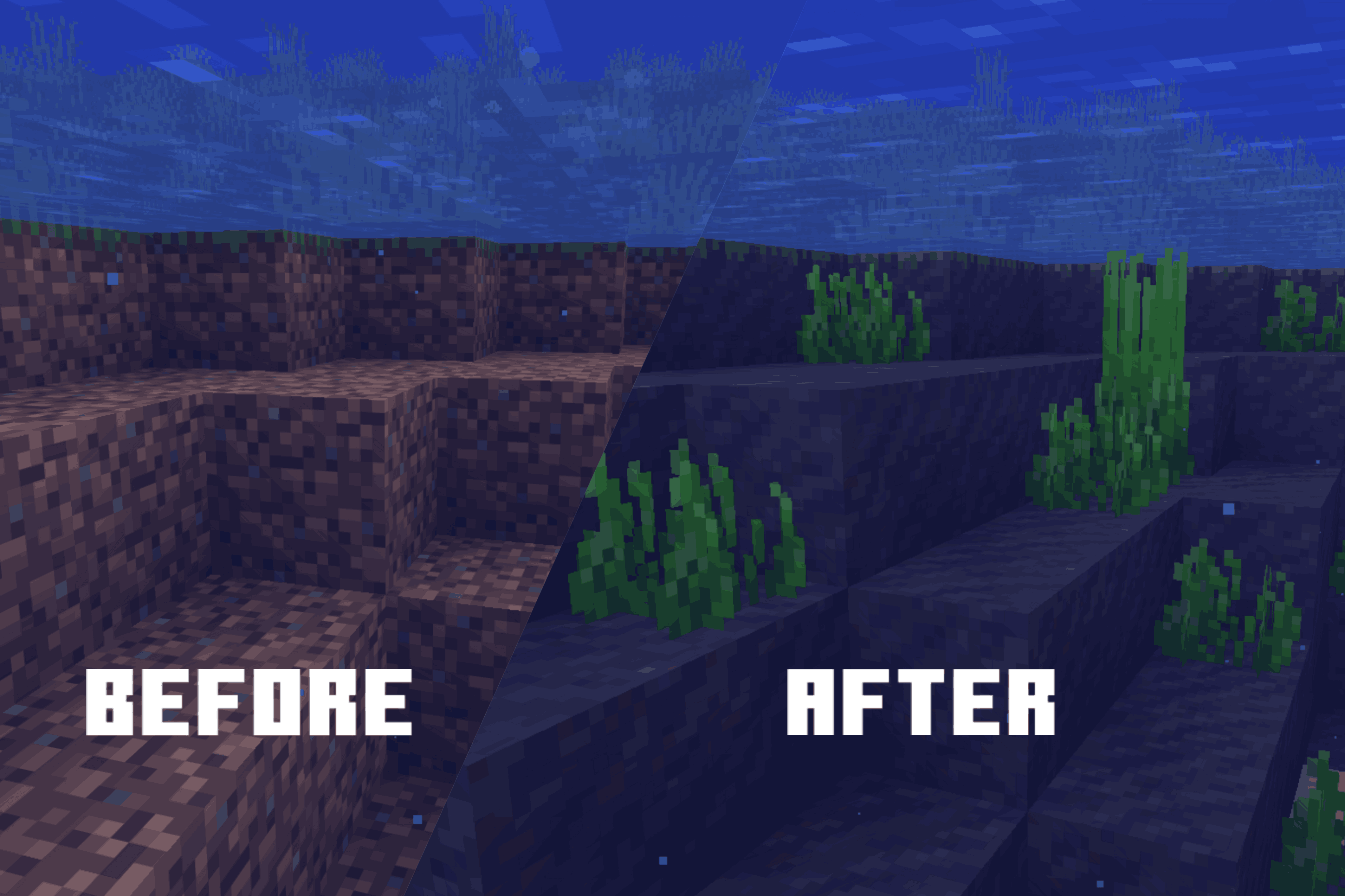 The underwater terrain has improved. There is now mud instead of dirt underwater.