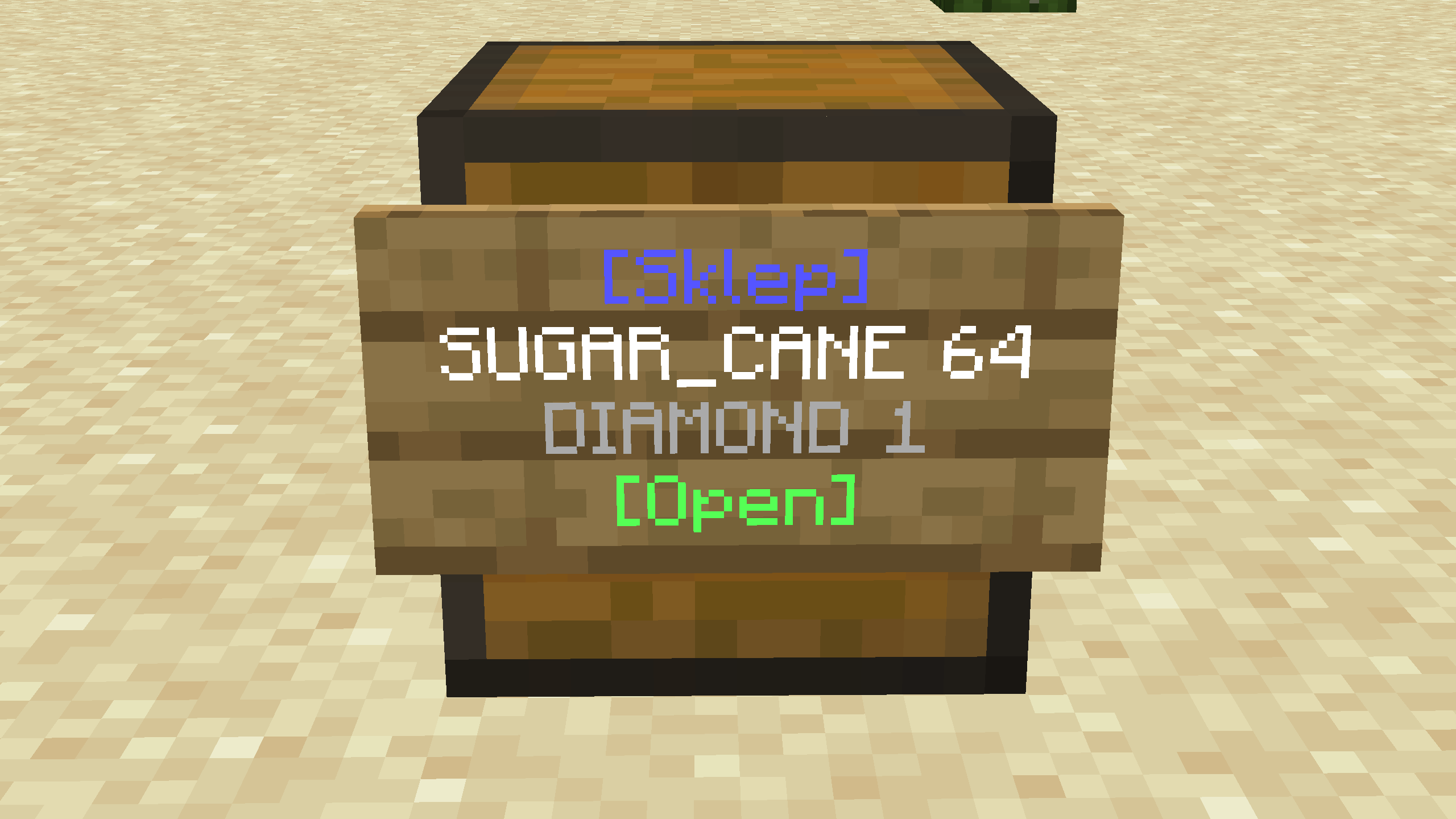 Screenshot showing working chestshop (with items inside, ready to go)
