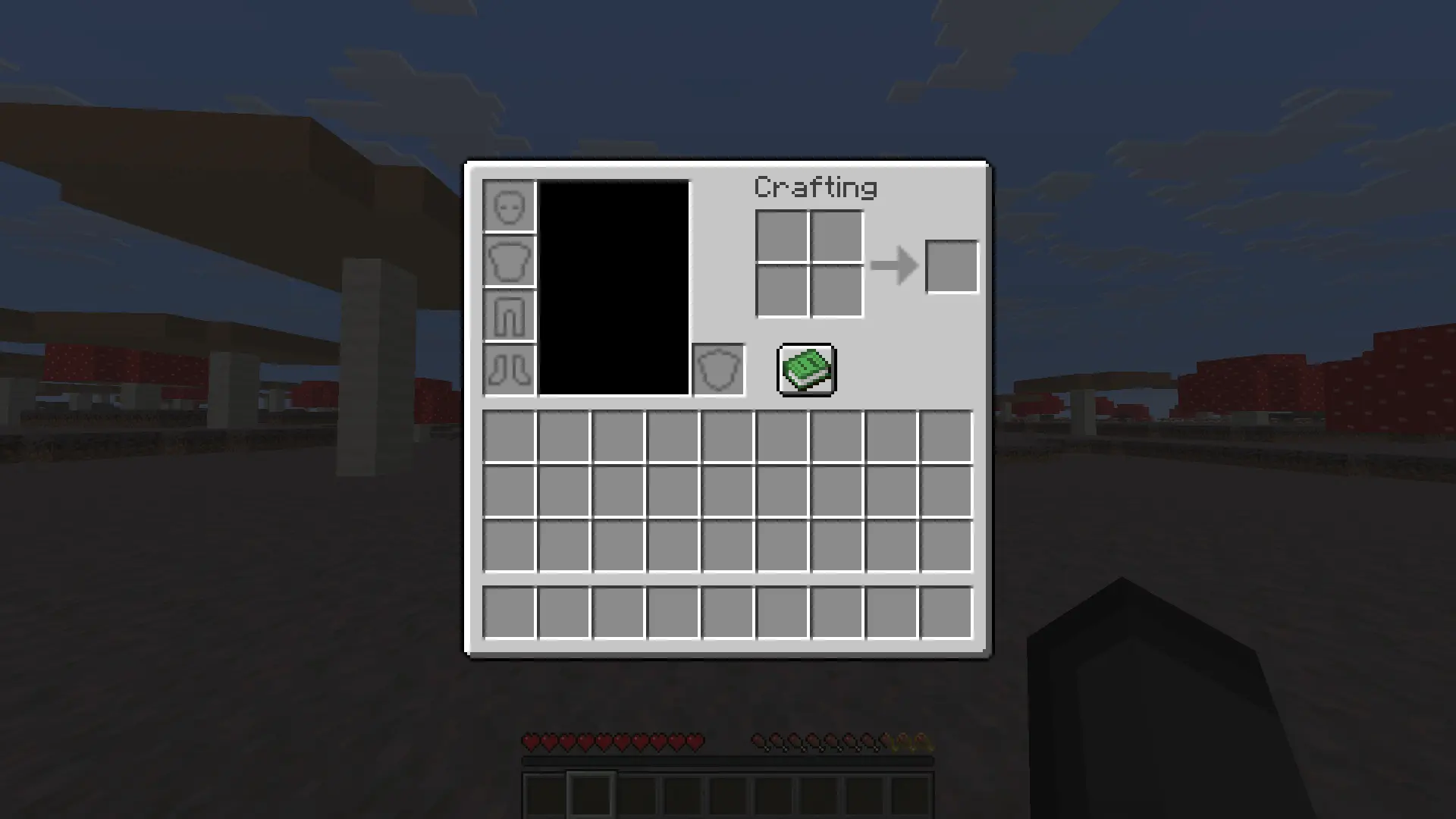A screenshot of the Minecraft survival inventory screen showing the player model fully hidden by the mod.