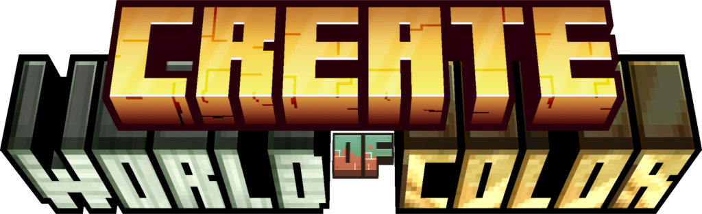 Minecraft logo style, reading CREATE on the top line and WORLD OF COLOR on the bottom