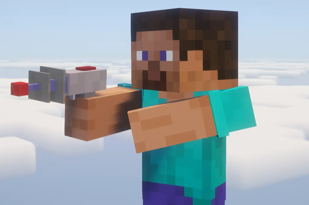 Steve holding the Ray Gun.