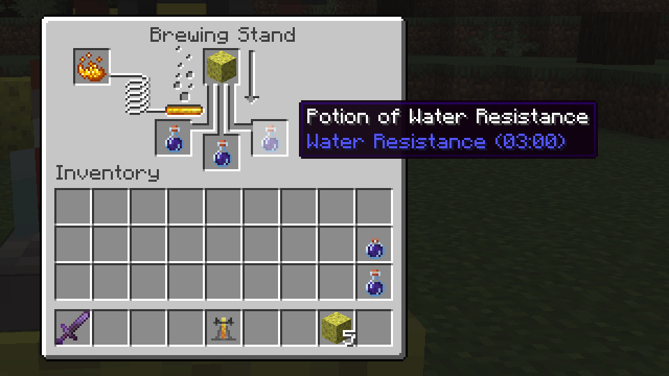 Potion of Water Resistance's default brewing recipe: a sponge