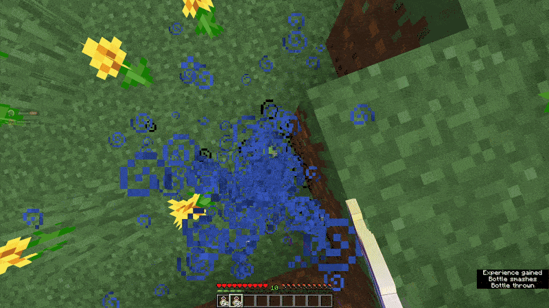 image of a player using experience bottles showing what would happen if the mod isnt installed client side