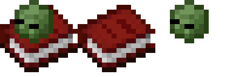 a red book with a zombie head upon it, a red book to the right of it, and then a floating zombie head even further right