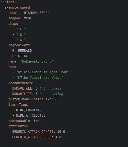 Config.yml + Example Reciepe!