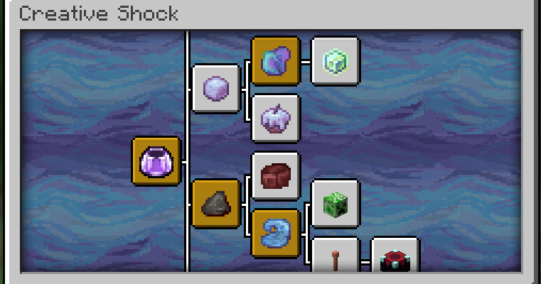Advancement tab titled Creative Shock with a custom background