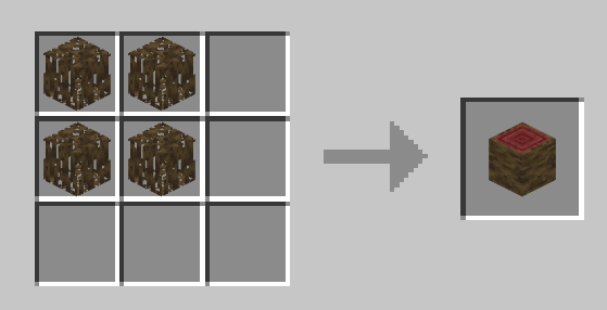 a crafting grid screenshot, 4 mangrove roots being turned into 1 mangrove log