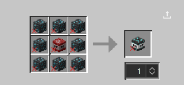 One piece of normal TNT in the middle of the crafting table with deepslate diamond ore surrounding on all sides