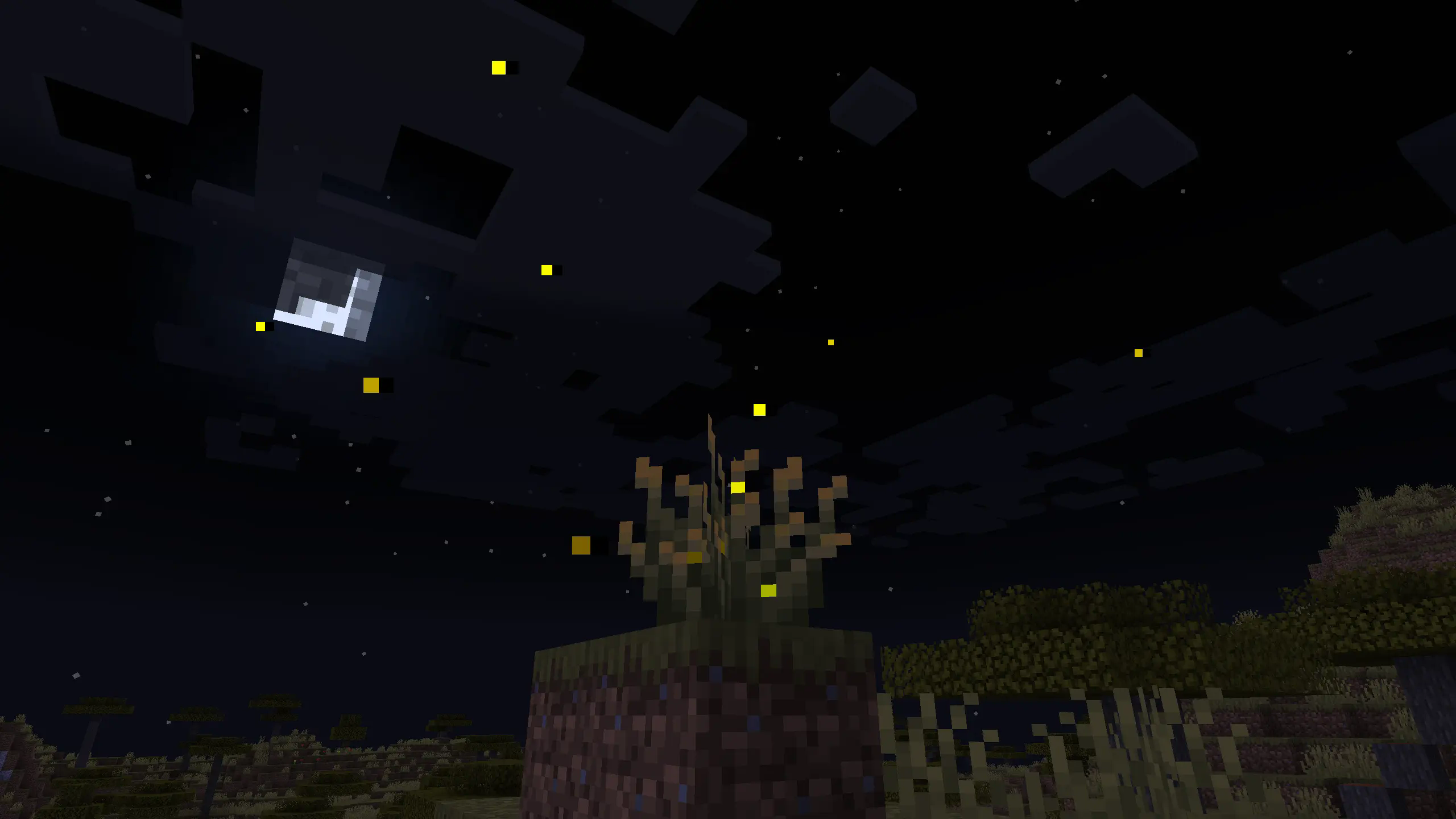 Black and yellow fireflies around a firefly bush