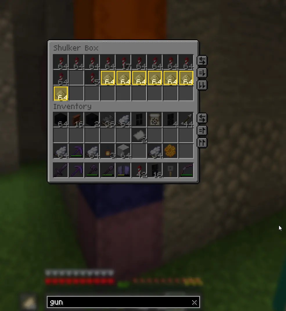 Searchbar with "gun" search to find gunpowder