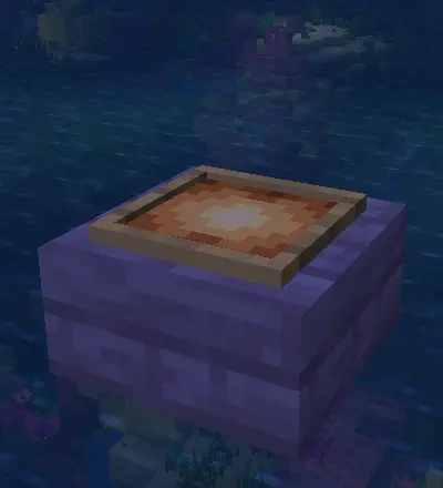 A glowing item frame sitting perfectly on top of a pale oak slab, emphasizing the lack of distance between the block and the entity