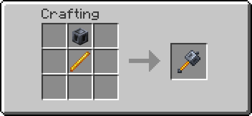 A crafting recipe showing a Heavy Core block and a Blaze Rod under it, resulting in the Blazing Mace item