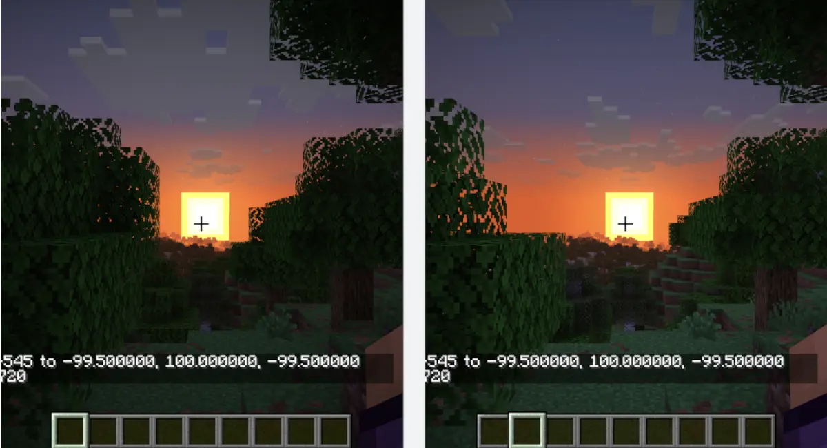 Comparison of a vanilla and modded sunset