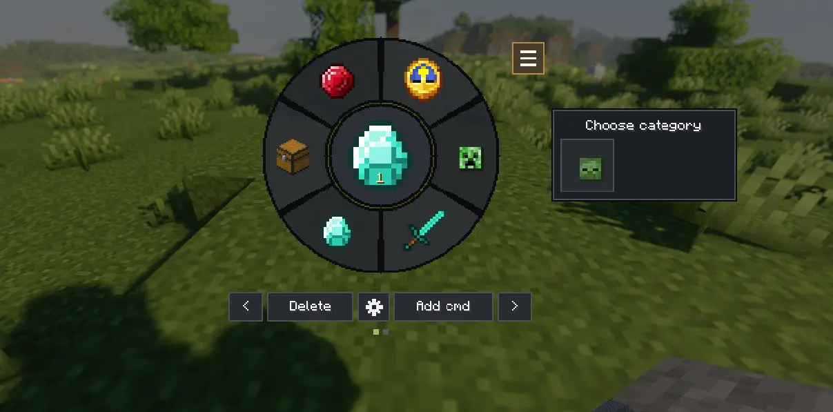 Screen shot of Command pouch Radial Ui menu using icon as a category selector