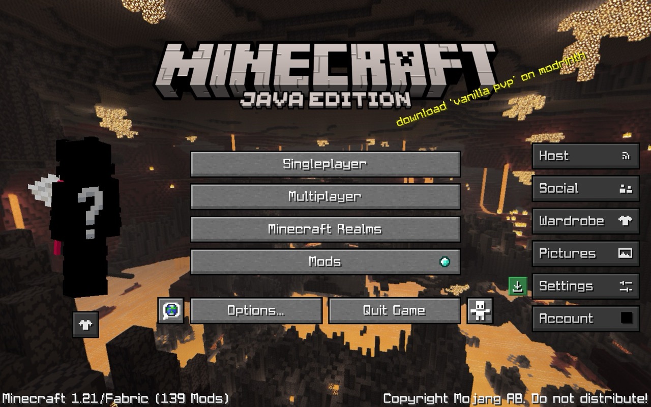 the title screen with the pack