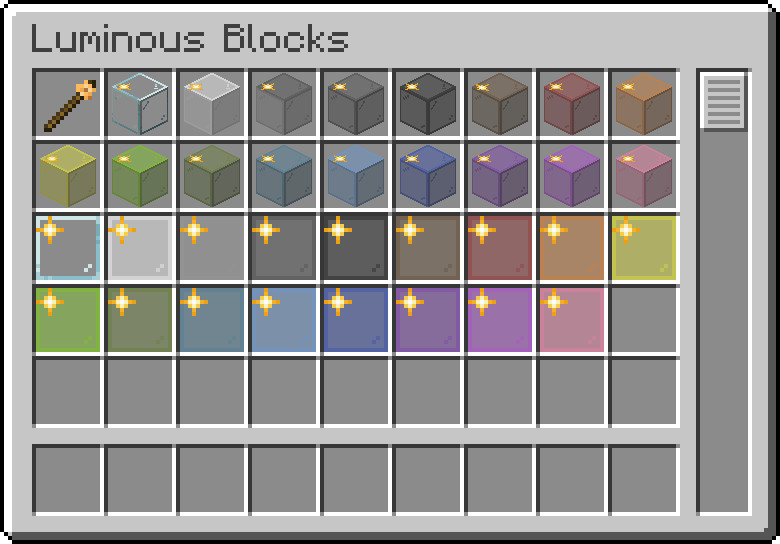 Creative tab with all of the different Luminous Glass blocks