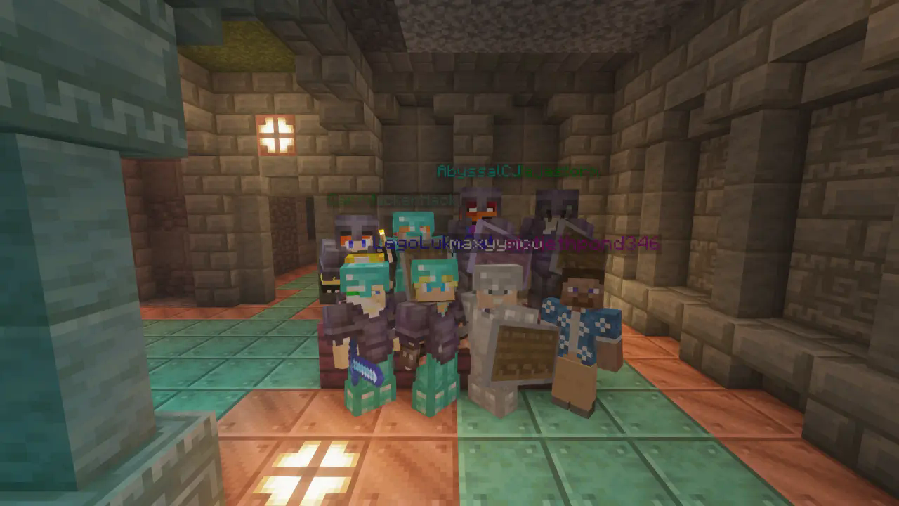 Members of the third season of the Carrit SMP ready to fight the ender dragon.