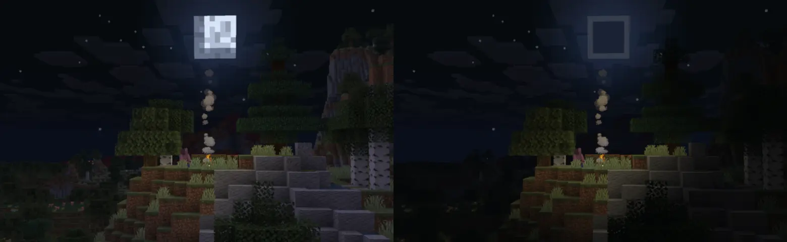 comparison between the night when is full moon and new moon