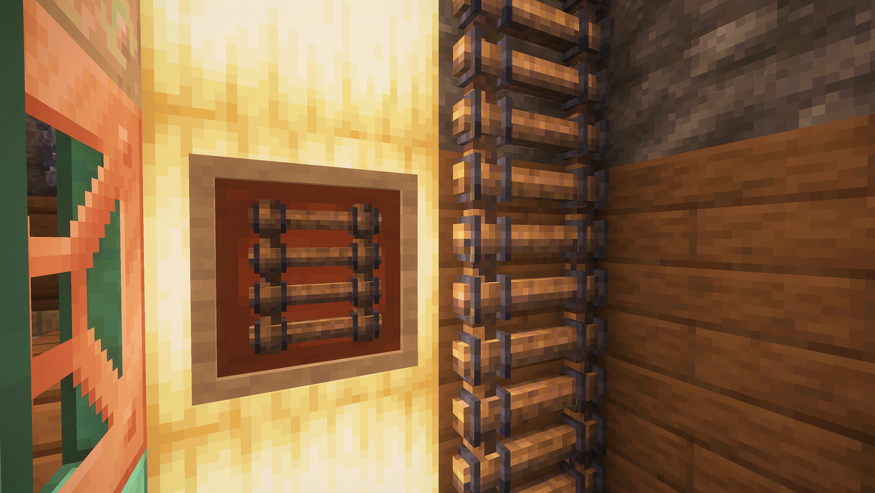 Ladder presented in an item frame next to ladder that has been placed in the world.