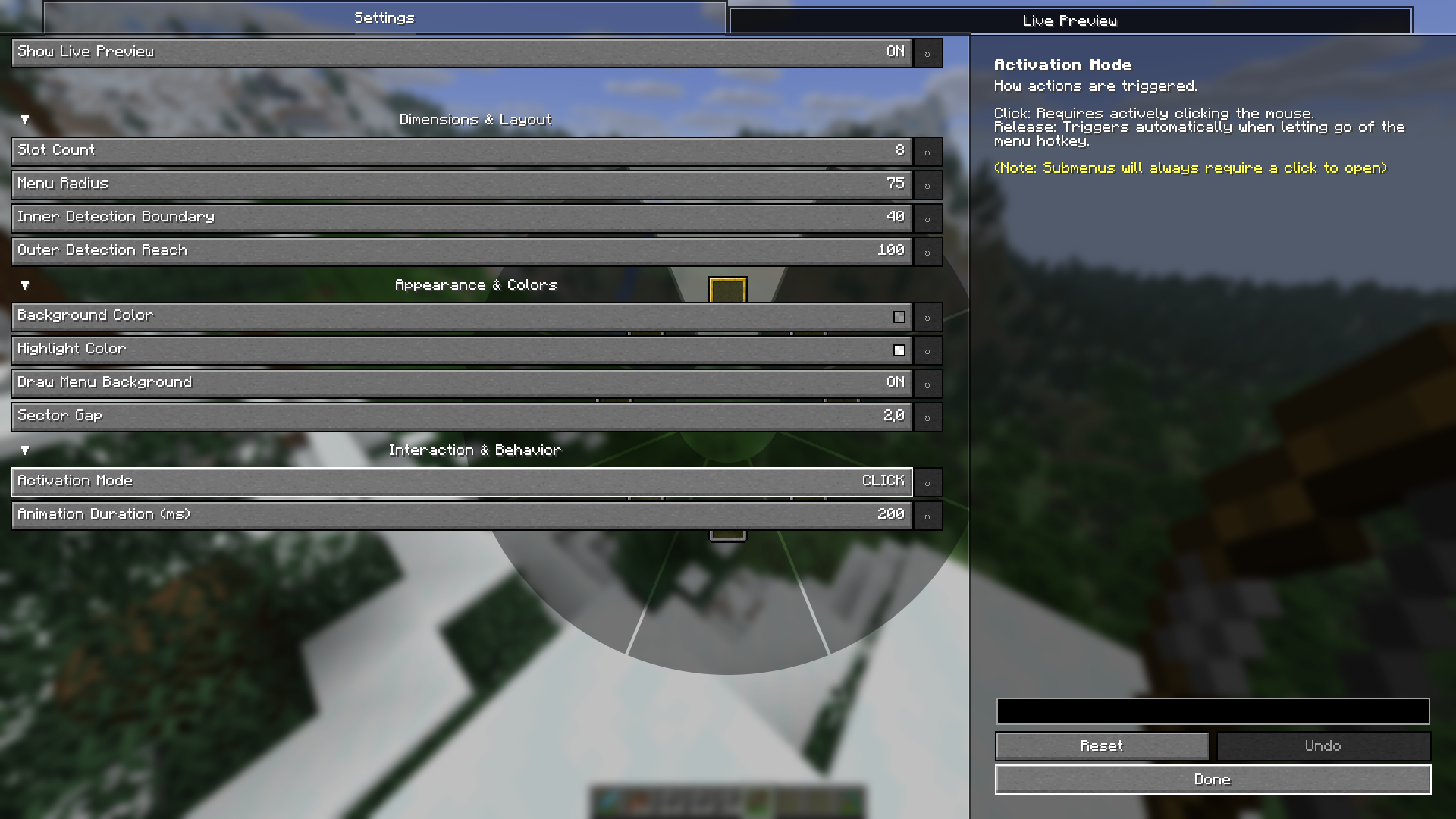 Configuration screen