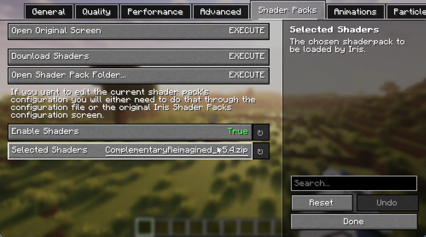 Shader Packs Tab