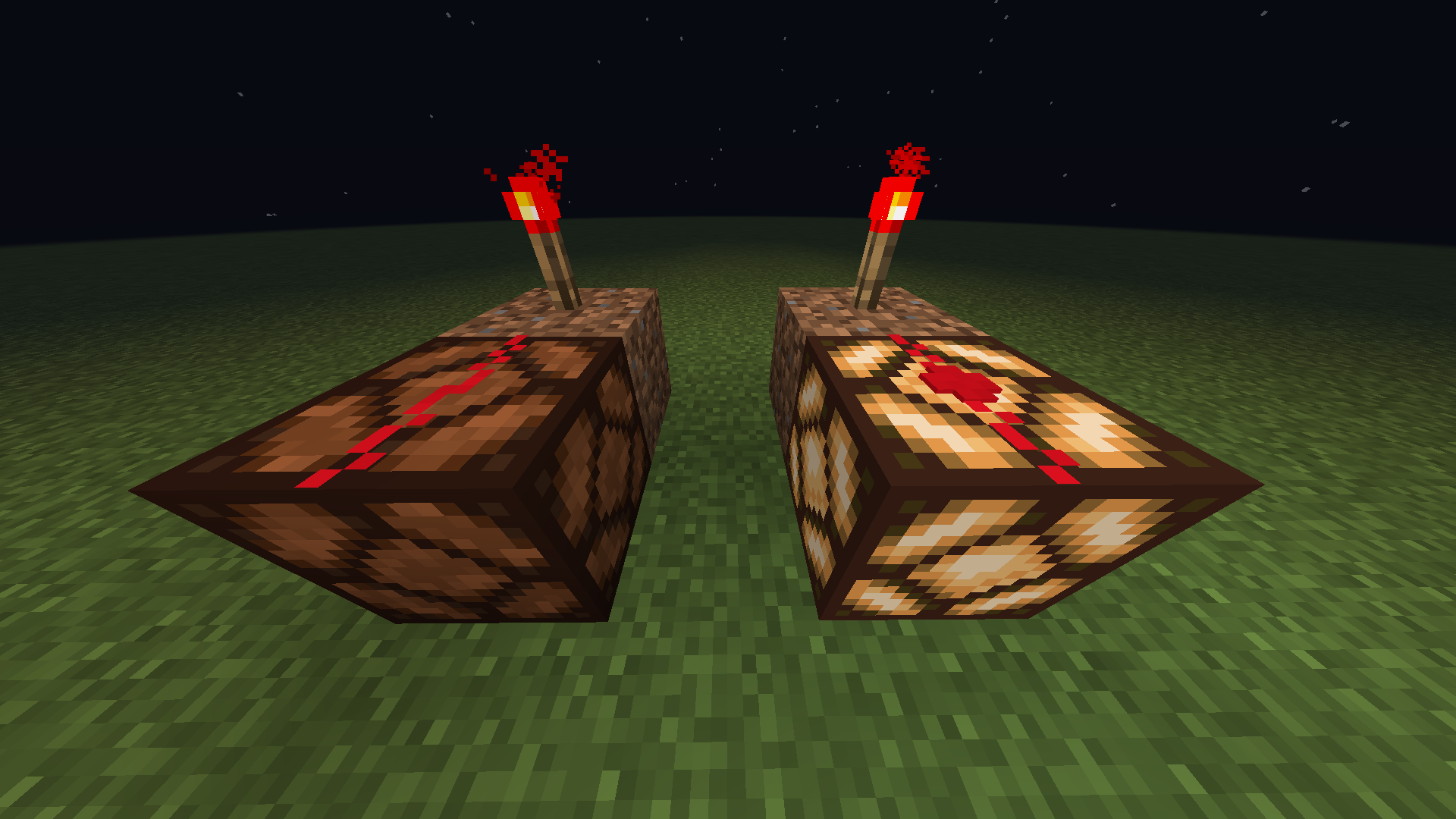 Showcasing center Redstone dot to power block underneath it