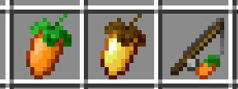 Carrot, golden carrot, and carrot on a stick shown all together in the inventory