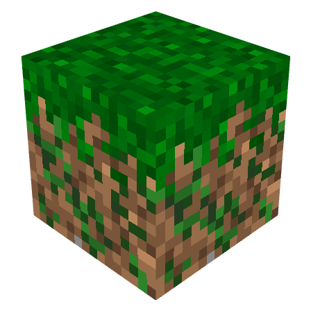 A dirt block overgrown by deep green grass.