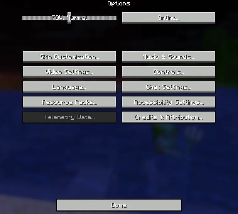 settings interface