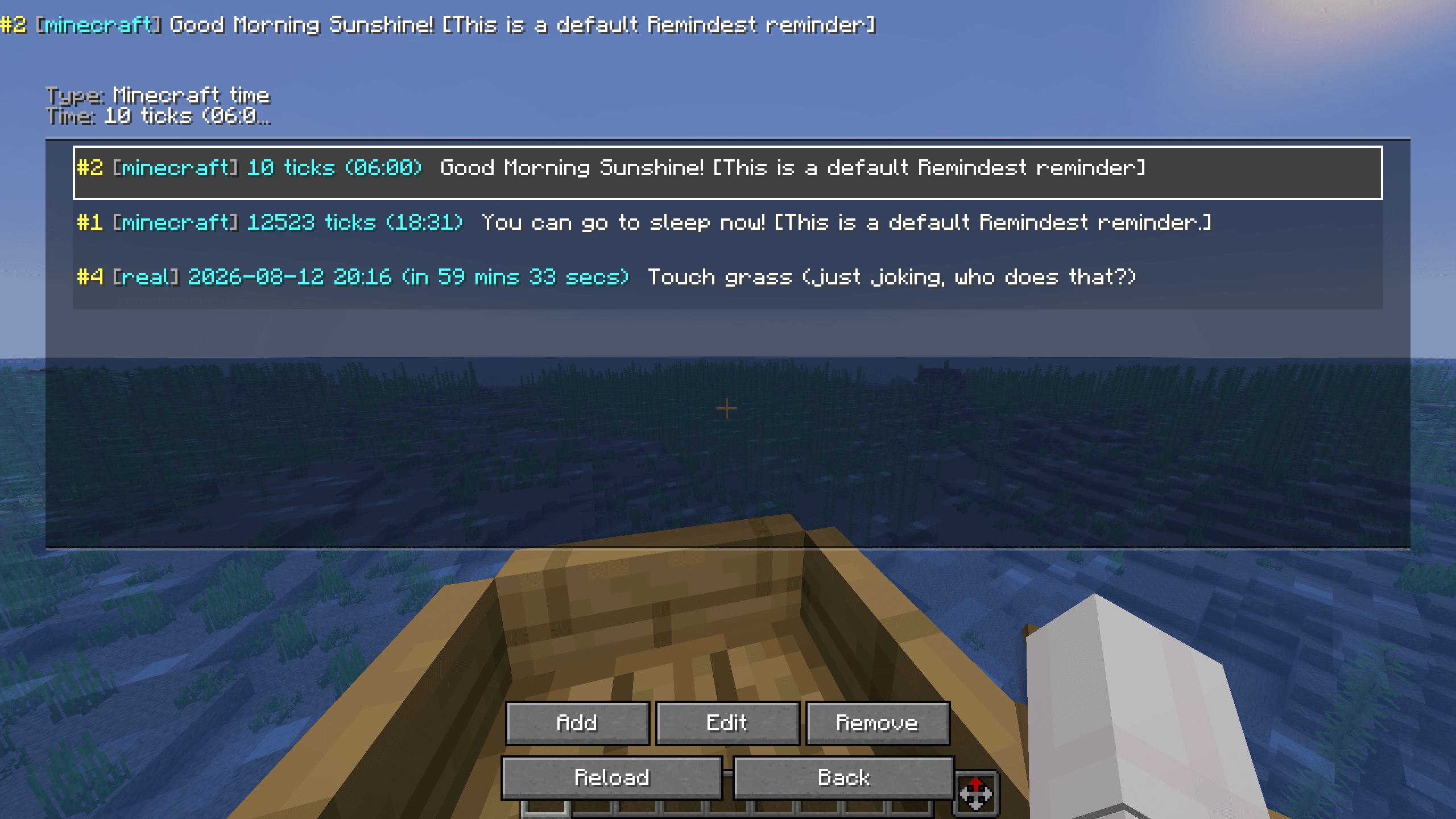 Main screen of Remindest