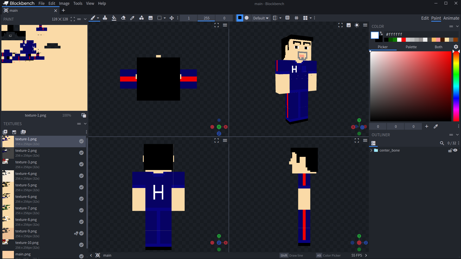 Use the Blockbench model with GeckoLib to design skins