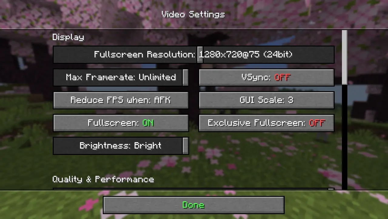 Example "Video Settings"